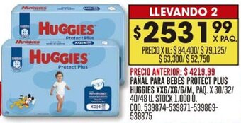 Coto PAÑAL PARA BEBÉS PROTECT PLUS HUGGIES XXG/XG/G/M, PAQ. X 30/32/ 40/48 U. oferta