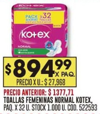 Coto TOALLAS FEMENINAS NORMAL KOTEX, PAQ. X 32 U. oferta