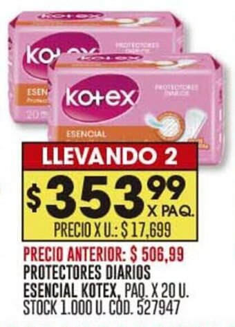 Coto PROTECTORES DIARIOS ESENCIAL KOTEX, PAQ. X 20 U. oferta