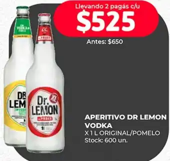 Supermercados Tadicor APERITIVO DR LEMON VODKA X1 L ORIGINAL/POMELO oferta
