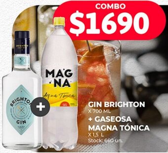 Supermercados Tadicor GIN BRIGHTON X 700 ML + GASEOSA MAGNA TÓNICA X 1,5 L oferta