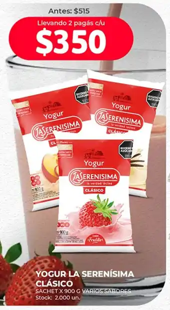 Supermercados Tadicor YOGUR LA SERENÍSIMA CLÁSICO SACHET X 900 G VARIOS SABORES oferta