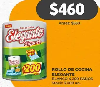 Supermercados Tadicor ROLLO DE COCINA ELEGANTE BLANCO X 200 PAÑOS oferta