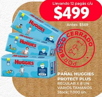 Supermercados Tadicor PAÑAL HUGGIES PROTECT PLUS REGULAR X 8 UN VARIOS TAMAÑOS oferta
