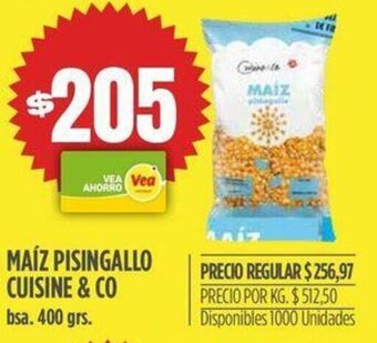 Supermercados Vea MAÍZ PISINGALLO CUISINE & CO bsa. 400 grs. oferta