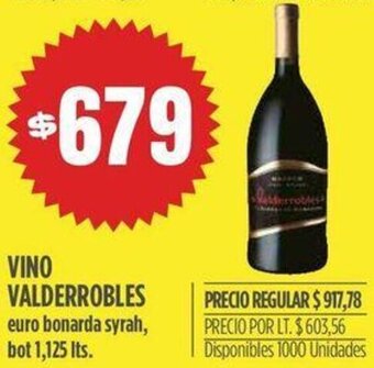 Supermercados Vea VINO VALDERROBLES euro bonarda syrah, bot 1,125 Its. oferta