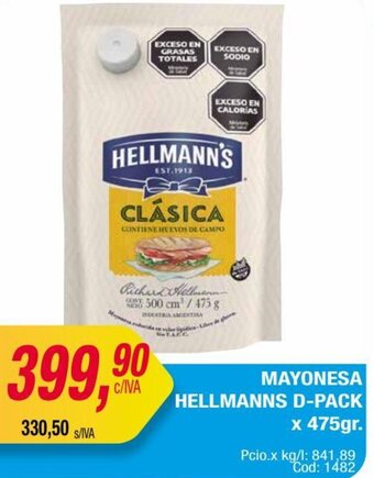 Maxiconsumo MAYONESA HELLMANNS D-PACK x 475gr. oferta