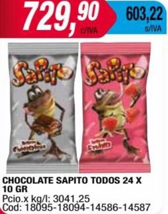 Maxiconsumo CHOCOLATE SAPITO TODOS 24 X 10 GR oferta