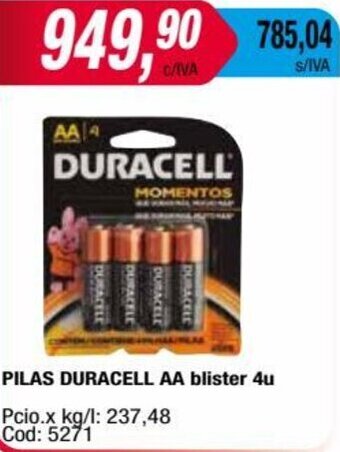 Maxiconsumo PILAS DURACELL AA blister 4u oferta