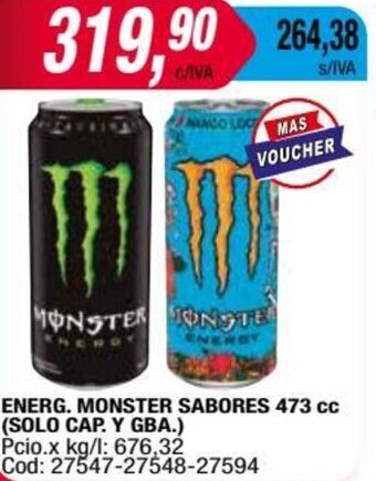 Maxiconsumo ENERG. MONSTER SABORES 473 cc (SOLO CAP. Y GBA.) oferta