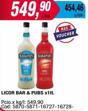 Maxiconsumo LICOR BAR & PUBS x1lt. oferta