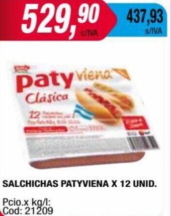 Maxiconsumo SALCHICHAS PATYVIENA X 12 UNID. oferta