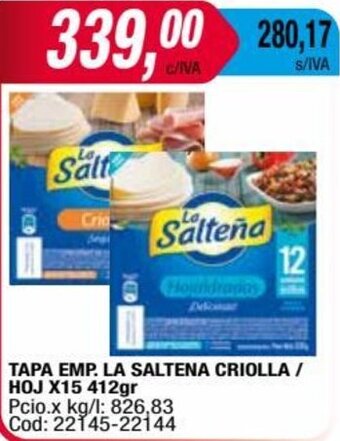 Maxiconsumo TAPA EMP. LA SALTENA CRIOLLA / HOJ X15 412gr oferta