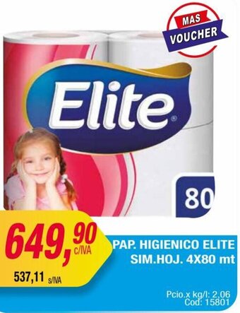 Maxiconsumo PAP. HIGIENICO ELITE SIM.HOJ. 4X80 mt oferta
