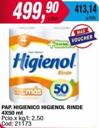 Maxiconsumo PAP. HIGIENICO HIGIENOL RINDE 4X50 mt oferta