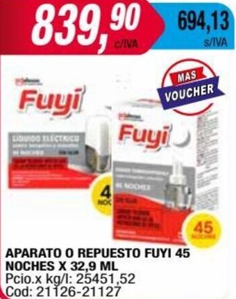 Maxiconsumo APARATO O REPUESTO FUYI 45 NOCHES X 32,9 ML oferta