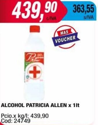Maxiconsumo ALCOHOL PATRICIA ALLEN x 1lt oferta