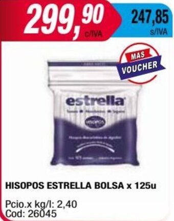 Maxiconsumo HISOPOS ESTRELLA BOLSA x 125u oferta