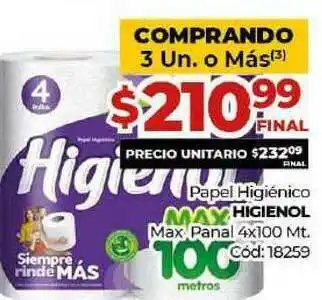 Diarco Higienol Papel Higiénico Max Panal 4 x 100mt oferta