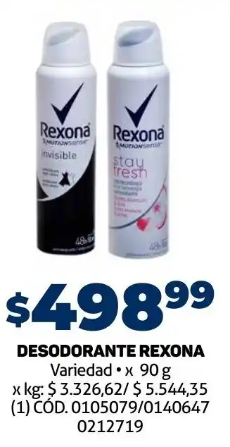 Makro DESODORANTE REXONA Variedad x 90 g oferta