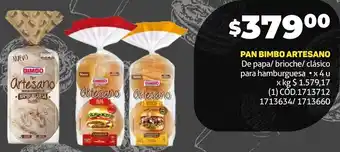 Makro PAN BIMBO ARTESANO De papa/ brioche/ clásico para hamburguesa •x4 u oferta