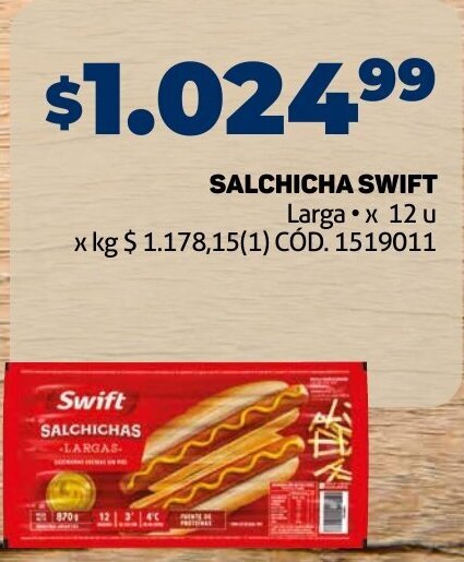 Makro SALCHICHA SWIFT Larga x 12 u oferta