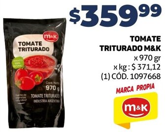 Makro TOMATE TRITURADO M&K x 970 gr oferta