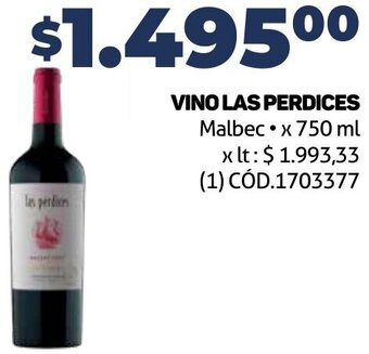 Makro VINO LAS PERDICES Malbec x 750 ml oferta