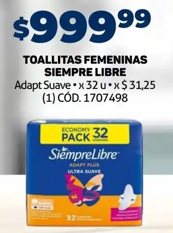 Makro TOALLITAS FEMENINAS SIEMPRE LIBRE Adapt Suave x 32 u oferta