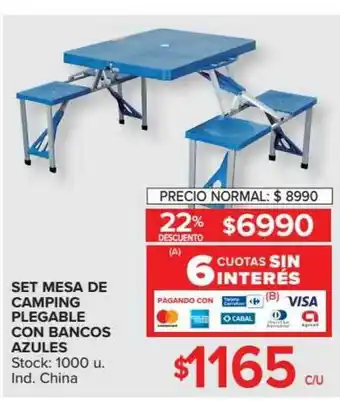Carrefour Set Meda De Camping Plegable Con Bancos Azules oferta