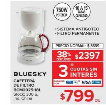 Carrefour Cafetera De Filtro Bcm2025-18l Bluesky oferta