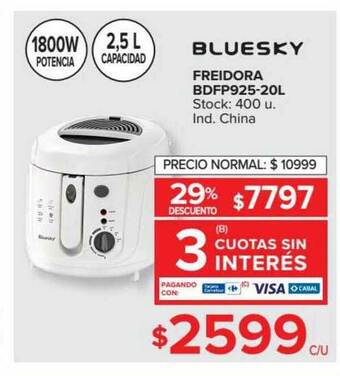 Carrefour Bluesky Freidora Bdfp925-20l oferta