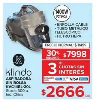 Carrefour Klindo Aspiradora Sin Bolsa Kvc14bl-20l oferta