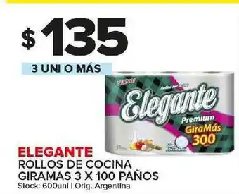 Carrefour Maxi Elegante Rollos De Cocina Giramas 3x100 paños oferta