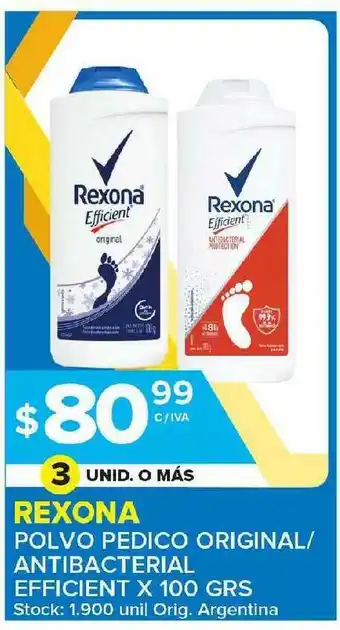 Carrefour Maxi Rexona Polvo Pedico Original Antibacterial Efficient x100grs oferta