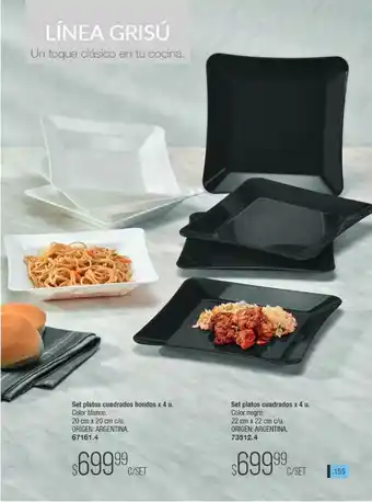 Set Platos Cuadrados Hondos X 4 Color Blanco Set Platos Cuadrados X 4 Color Negro