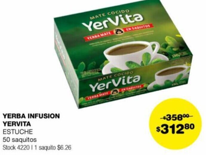 Atomo Conviene YERBA INFUSION YERVITA ESTUCHE 50 saquitos oferta