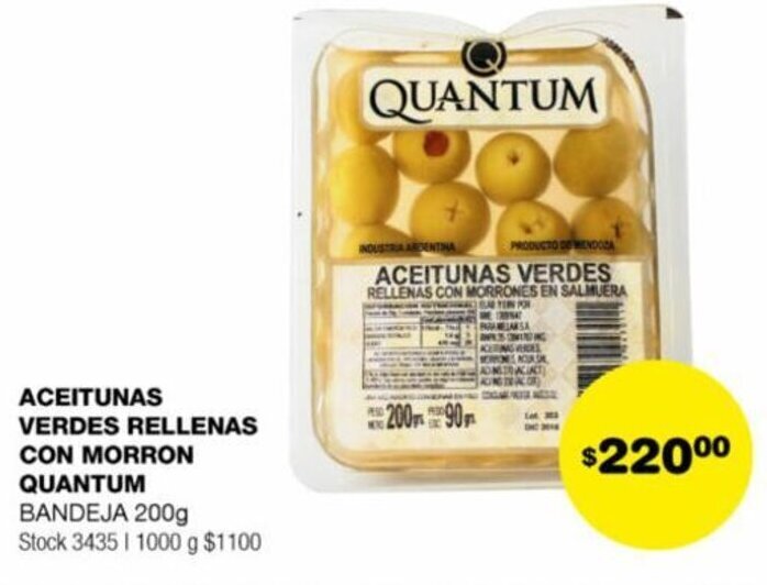 Atomo Conviene ACEITUNAS VERDES RELLENAS CON MORRON QUANTUM BANDEJA 200g oferta