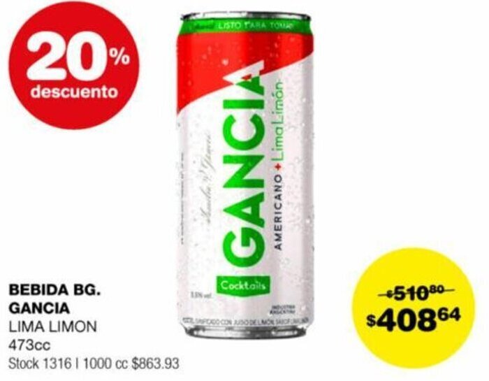 Atomo Conviene BEBIDA BG. GANCIA LIMA LIMON 473cc oferta