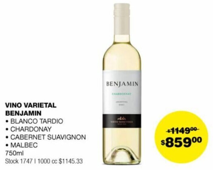 Atomo Conviene VINO VARIETAL BENJAMIN 750ml oferta