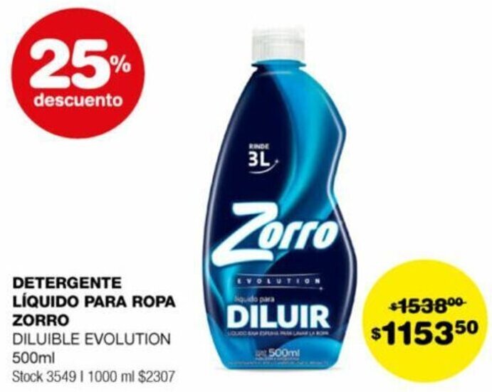 Atomo Conviene DETERGENTE LÍQUIDO PARA ROPA ZORRO 500ml oferta