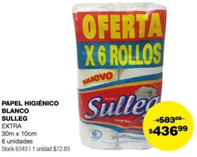 Atomo Conviene PAPEL HIGIÉNICO BLANCO SULLEG EXTRA 30m x 10cm 6 unidades oferta
