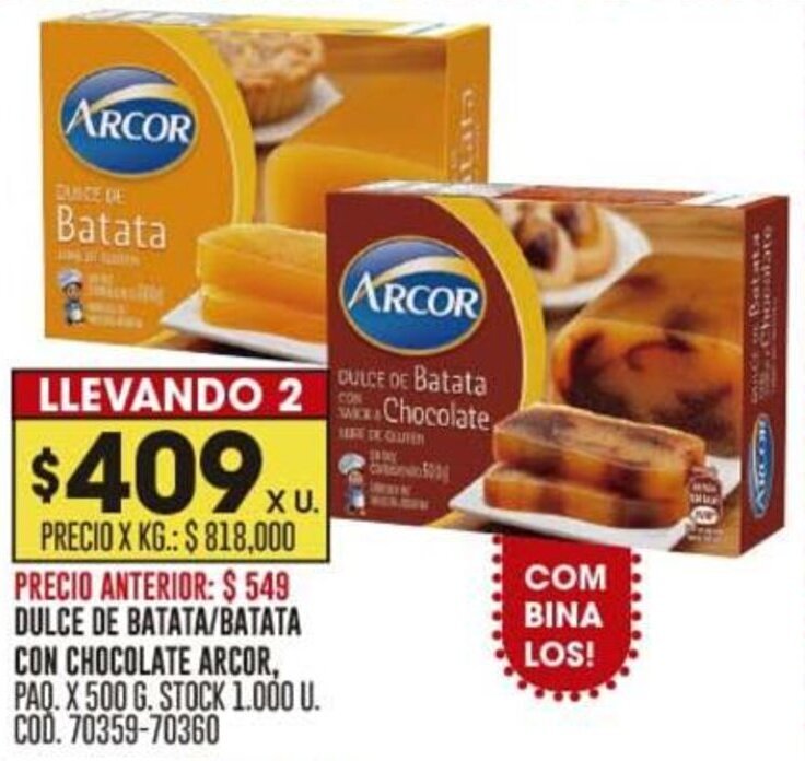 Coto DULCE DE BATATA/BATATA CON CHOCOLATE ARCOR oferta