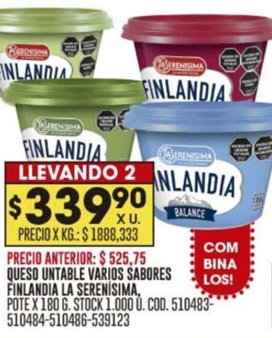 Coto QUESO UNTABLE VARIOS SABORES FINLANDIA LA SERENÍSIMA oferta