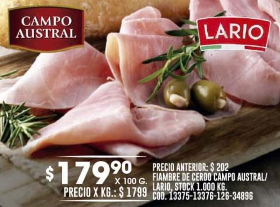 Coto FIAMBRE DE CERDO CAMPO AUSTRAL/ LARIO oferta