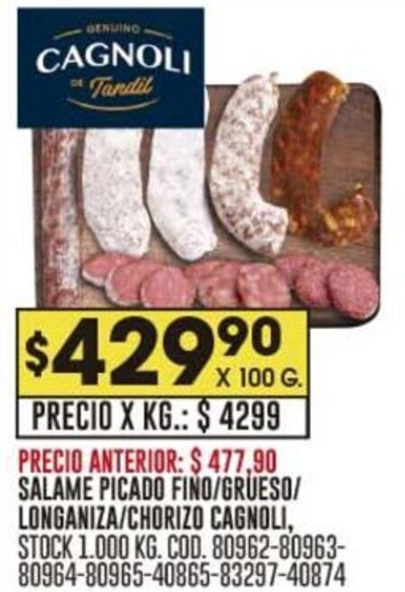 Coto SALAME PICADO FINO/GRUESO/ LONGANIZA/CHORIZO CAGNOLI oferta