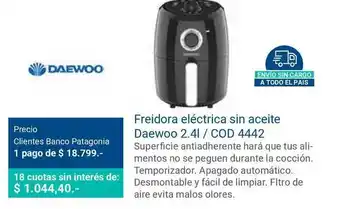 Daewoo Freidora Eléctrica Sin Aceite Daewoo 2.4l Cod 4442