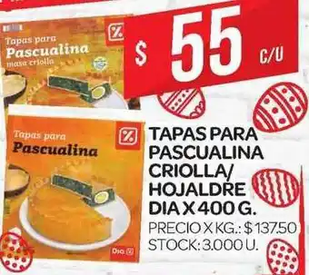 Supermercados DIA Pascualina Tapas Para Criolla-hojaldre Dia x 400g oferta