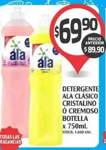 Supermercados Malambo Detergente Ala Clásico Cristalino O Cremoso Botella x 750 ml oferta