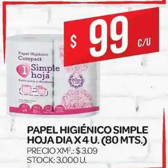 Supermercados DIA Simple Hoja Papel Higiénico Dia x 4u (80mts.) oferta